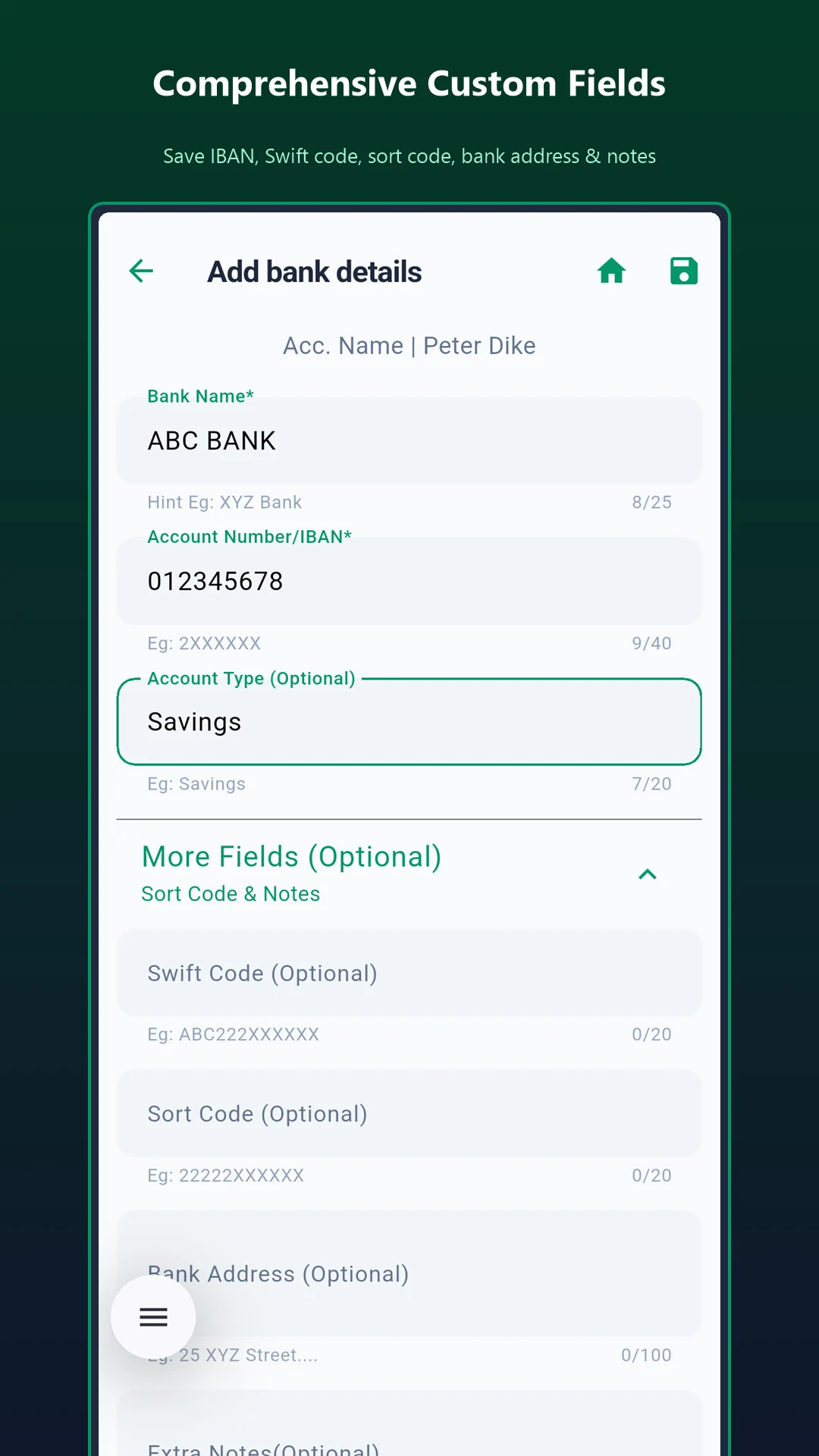 Bank Account Number Manager screenshot