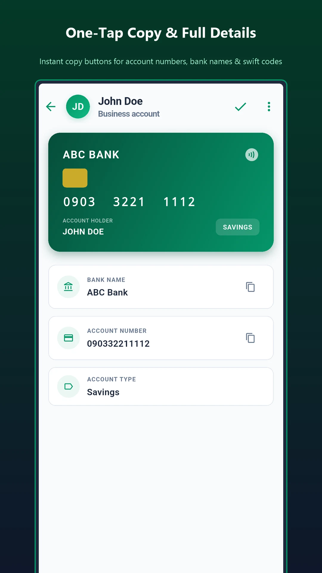 Bank Account Number Manager screenshot