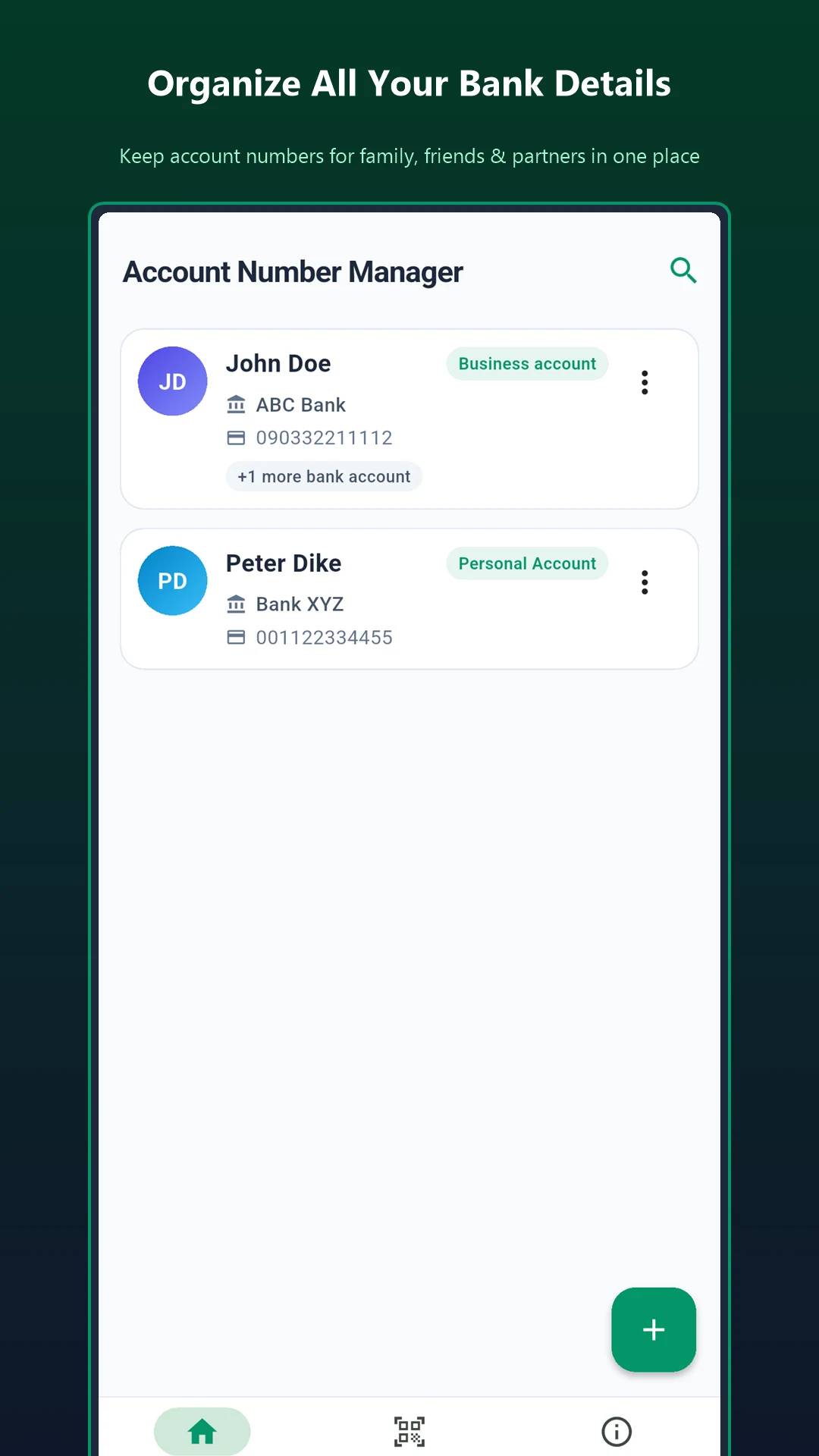 Bank Account Number Manager screenshot