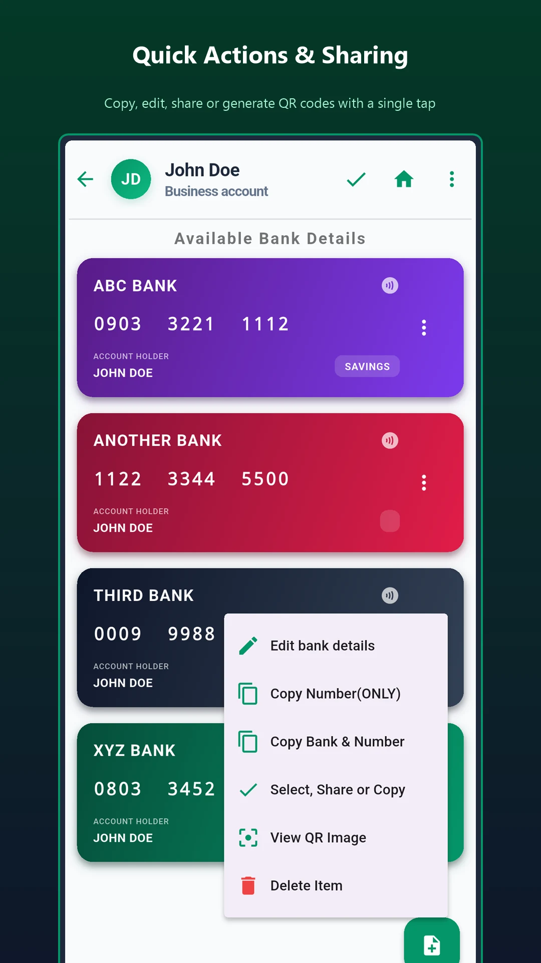 Bank Account Number Manager screenshot