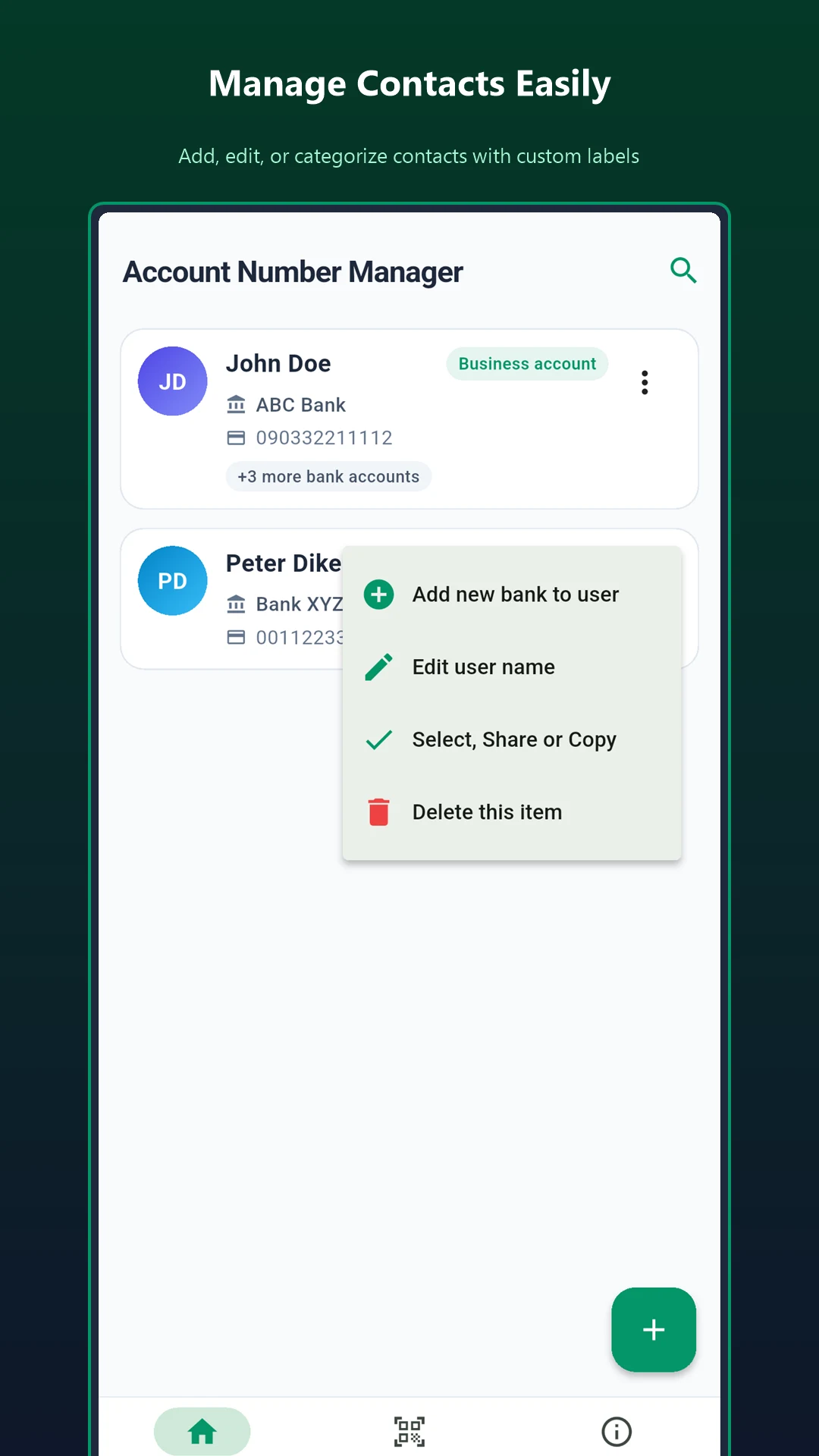 Bank Account Number Manager screenshot